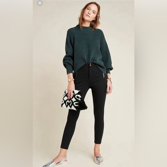Anthropologie Pants - NWT Anthropologie The Essential Ponte Slim Tapered Black Pants Vegan Trim Size 4